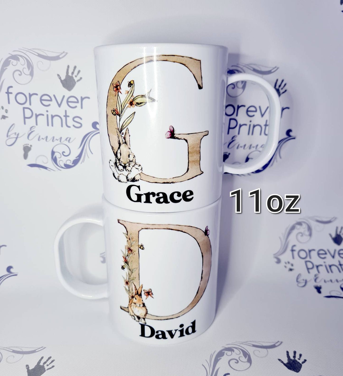 Personalised Rabbit Letter Mug, Unbreakable Polymer Child's bunny Mug