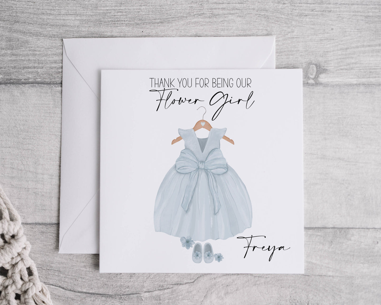 Personalised Flower Girl Thank You Card, Linen Effect