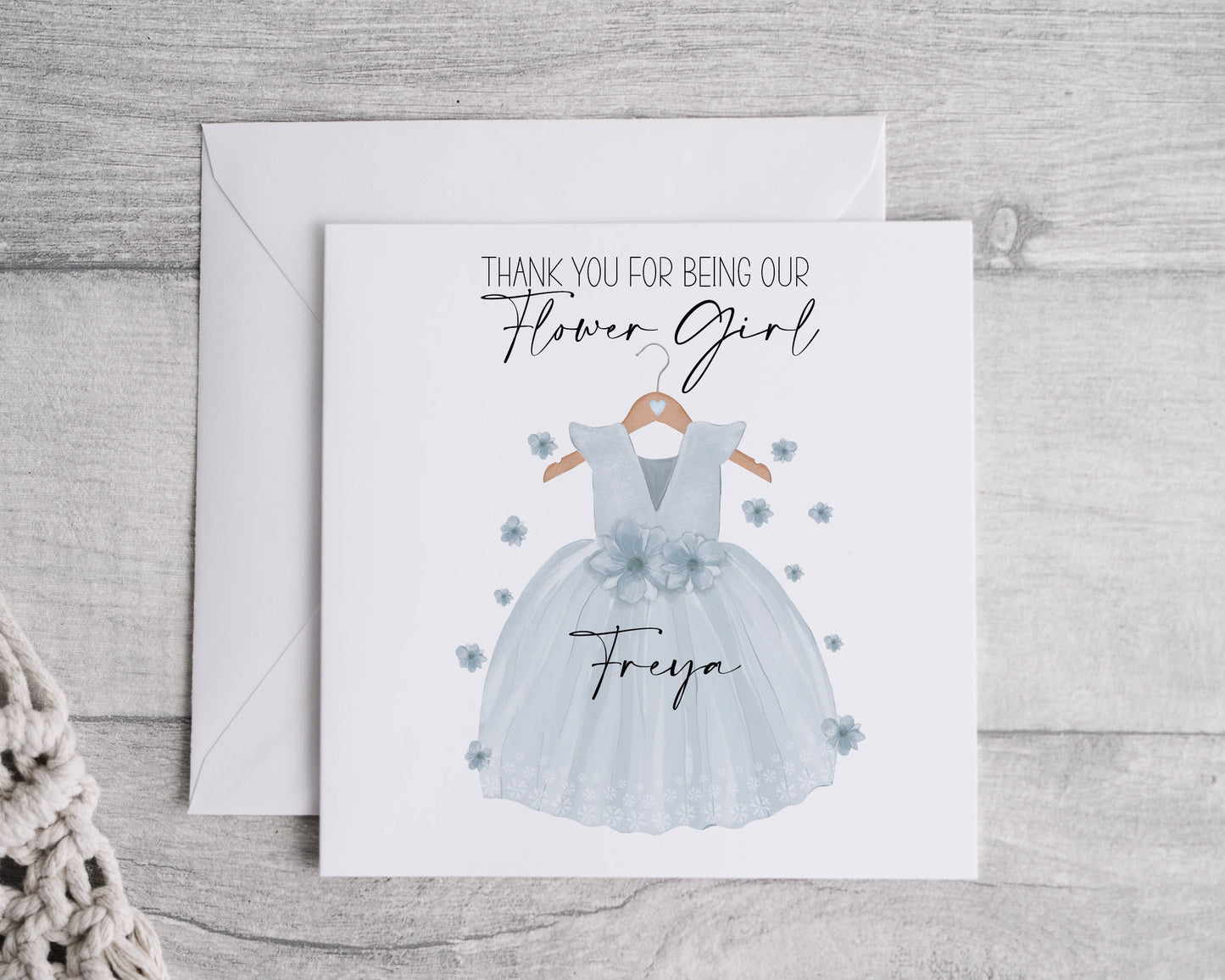 Personalised Flower Girl Thank You Card, Linen Effect