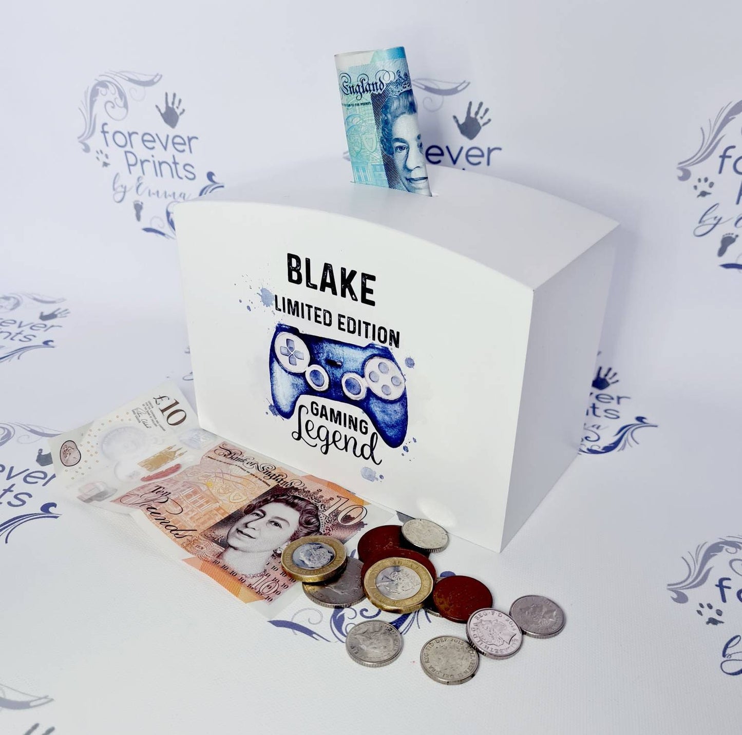 Personalised Gamer Money Box, Kids Custom Wood Coin Bank