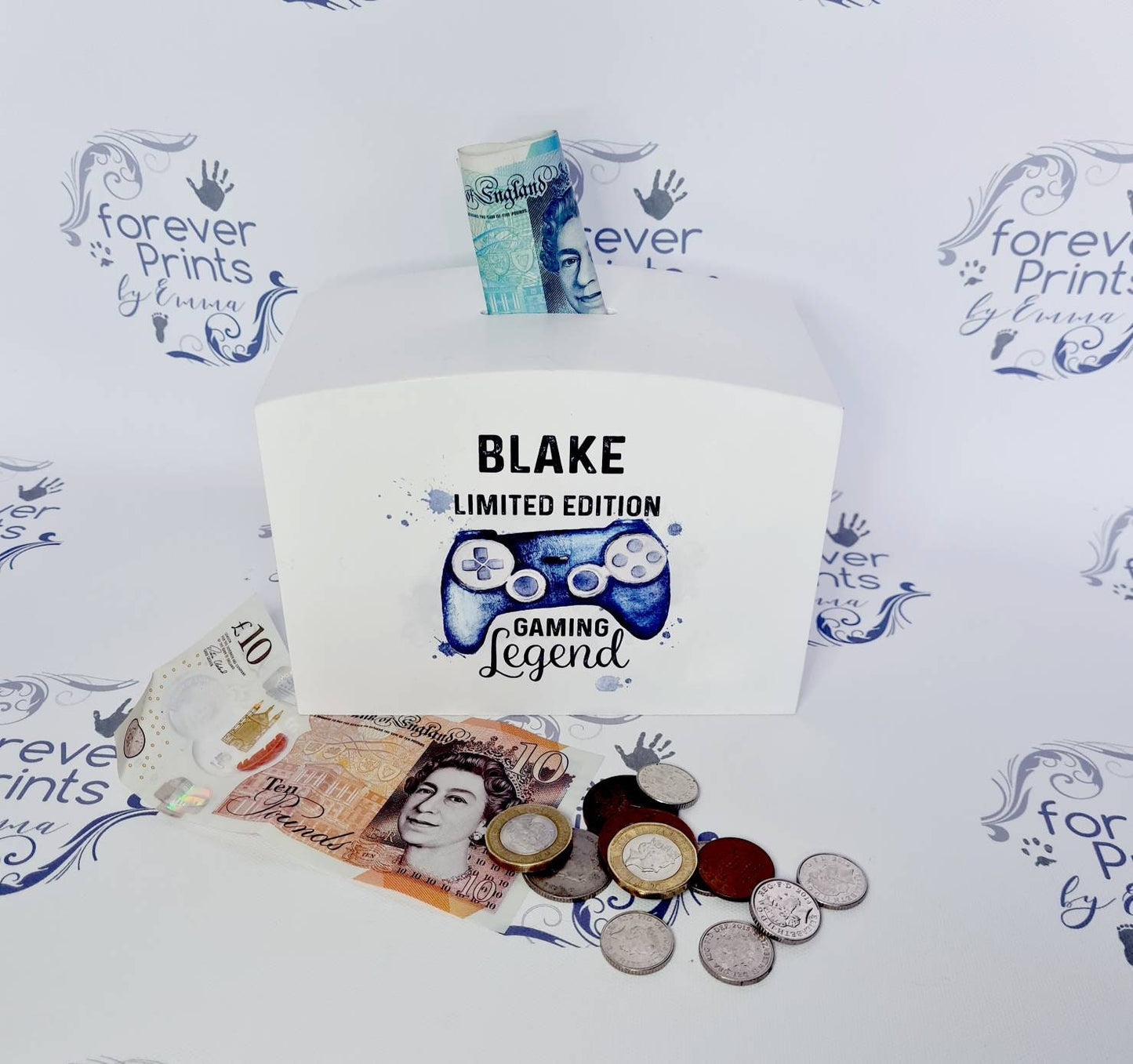 Personalised Gamer Money Box, Kids Custom Wood Coin Bank
