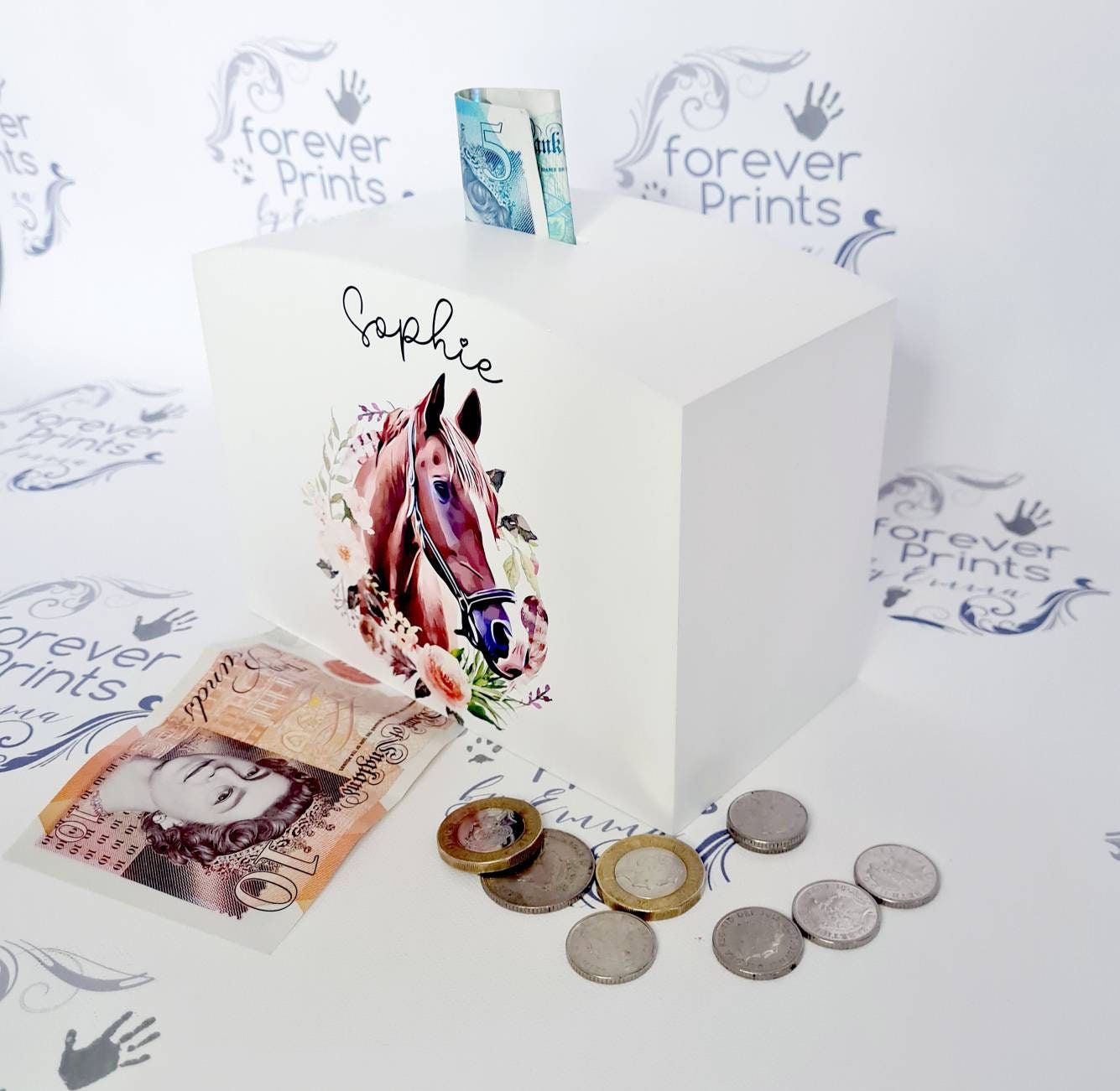 Personalised Horse Money Box, Wooden Coin Bank