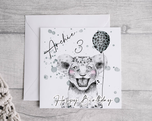 Personalised Safari Birthday Card, Child's Animal Theme