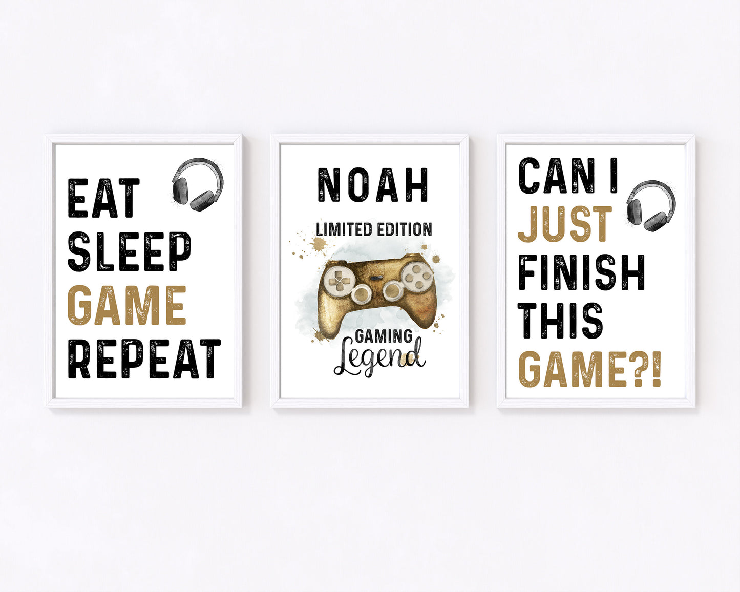 Personalised Gamer Prints, Set of 3, Boys Bedroom Décor