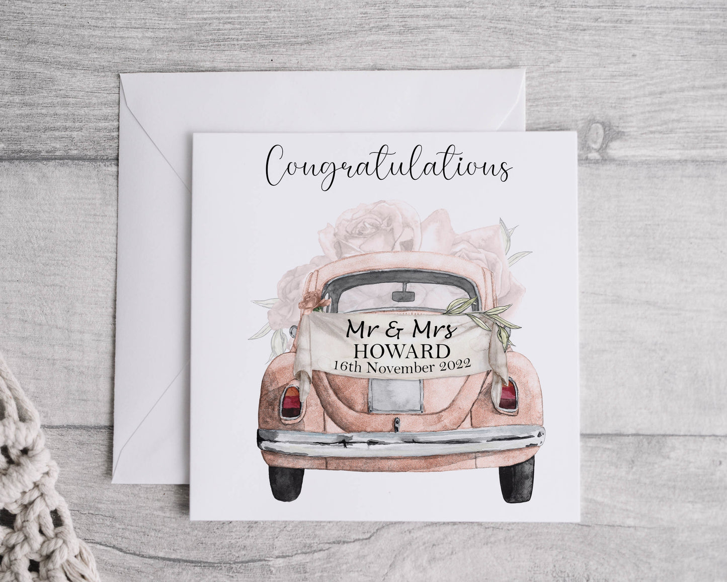 Personalised Wedding Card, Linen Effect, 6x6