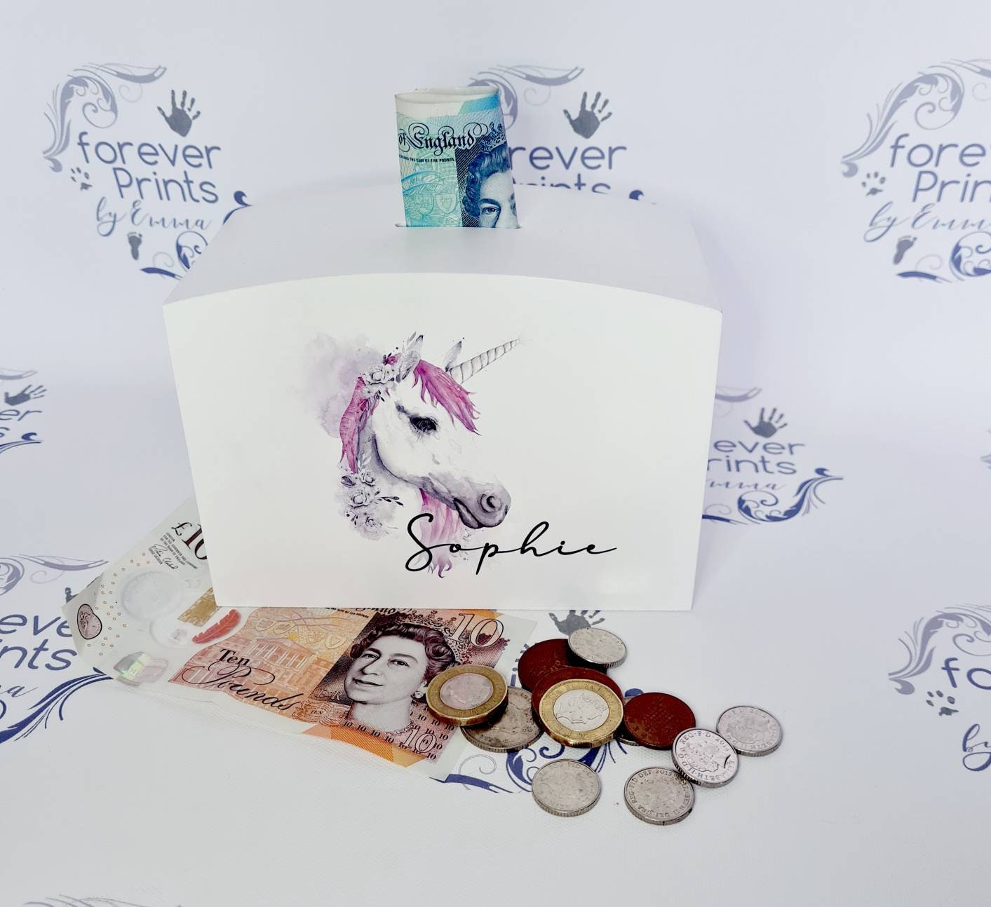 Personalised Unicorn Money Box, Kids Piggy Bank
