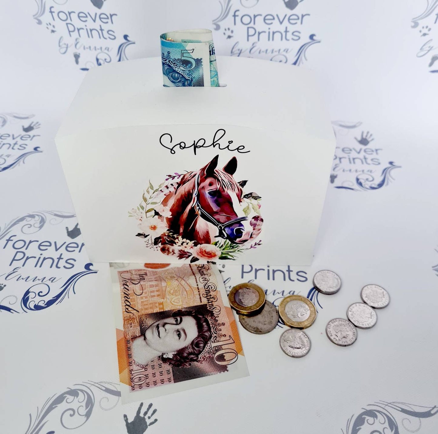 Personalised Horse Money Box, Wooden Coin Bank