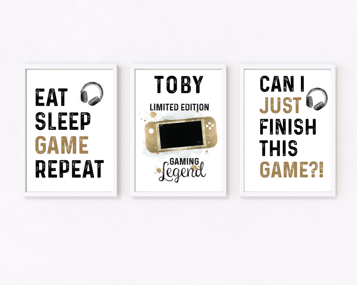 Personalised Gamer Prints, Set of 3, Boys Bedroom Décor