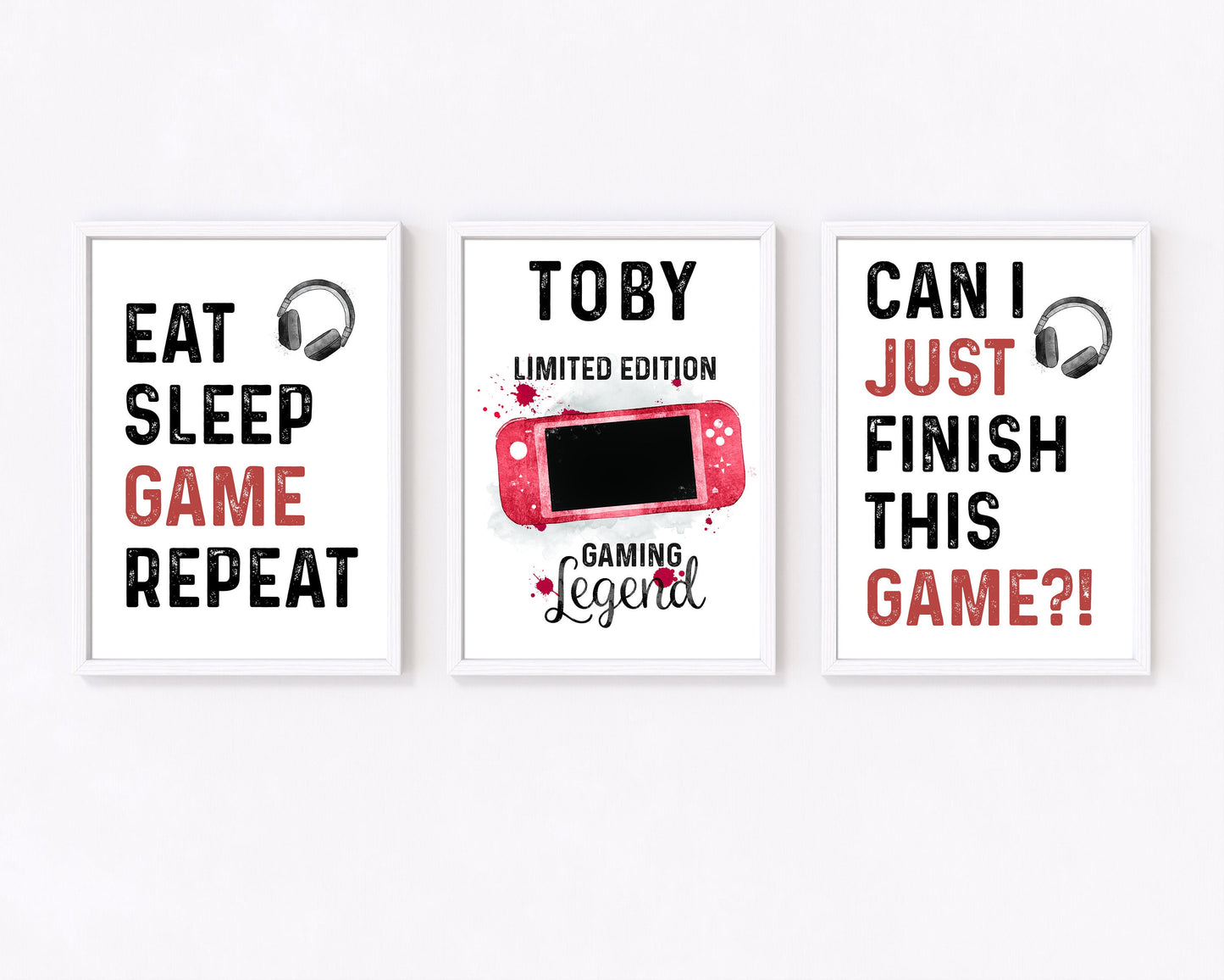 Personalised Gamer Prints, Set of 3, Boys Bedroom Décor