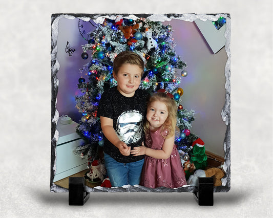 Personalised Photo Rock Slate, Custom Family Portrait (20cm x 20cm)