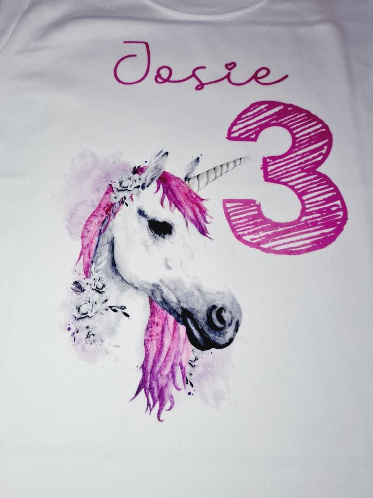 Girls' Personalised Unicorn Birthday T-Shirt