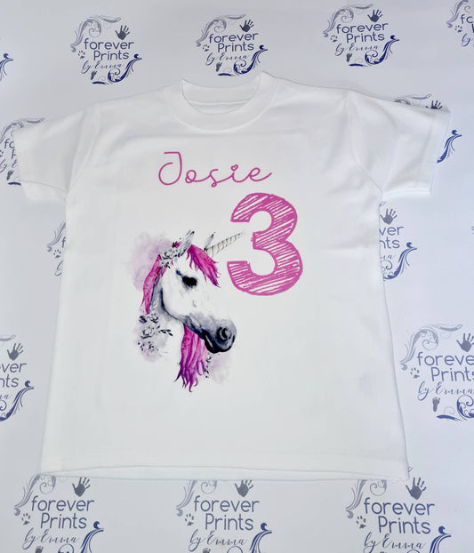 Girls' Personalised Unicorn Birthday T-Shirt