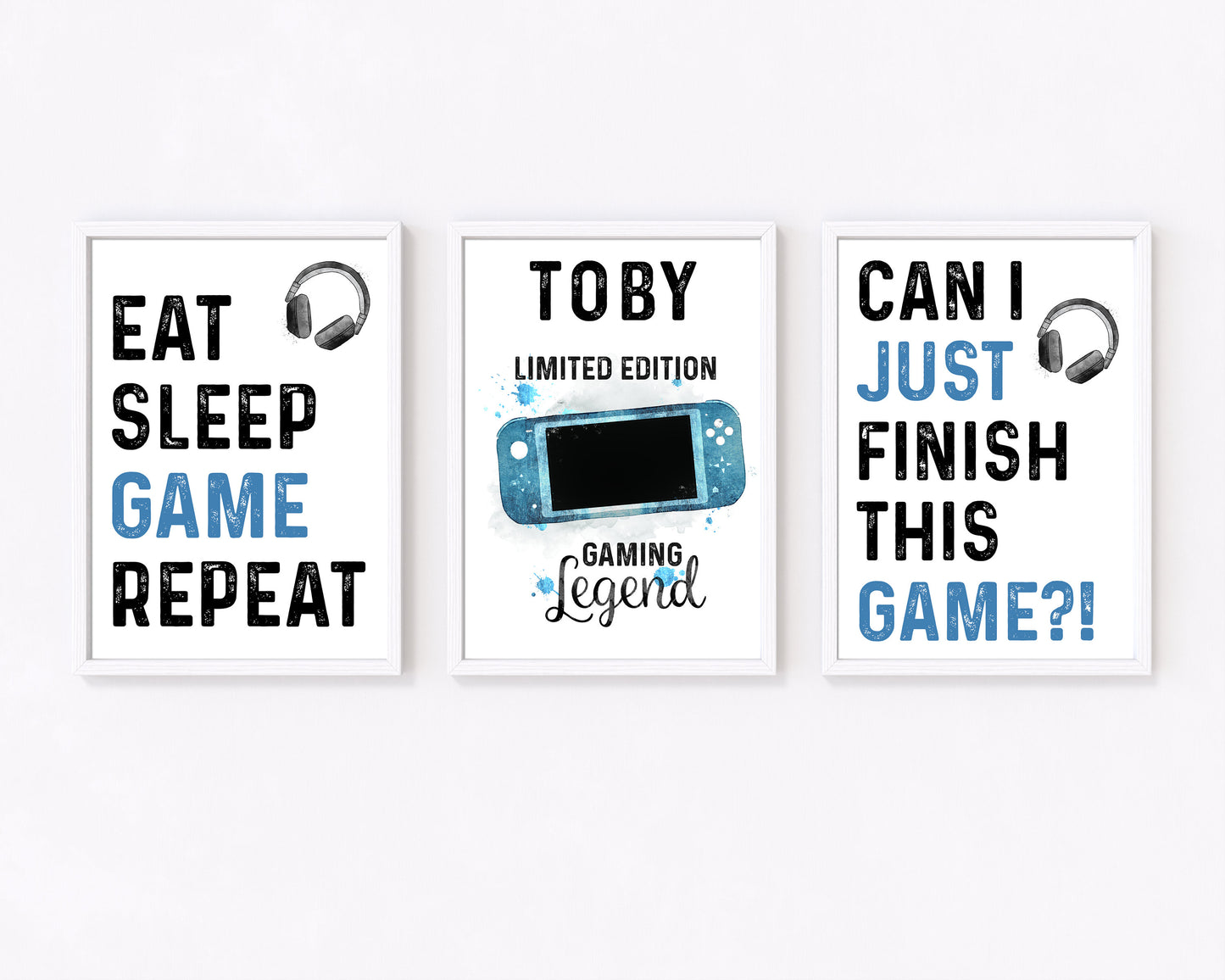 Personalised Gamer Prints, Set of 3, Boys Bedroom Décor