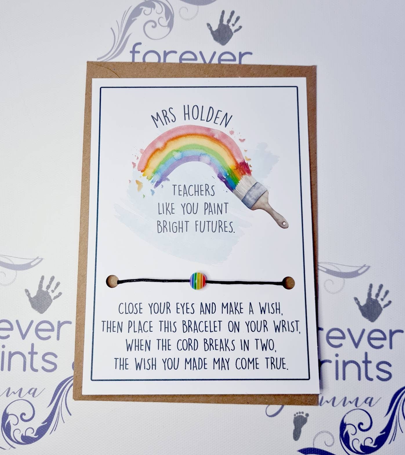 Teacher Wish Bracelet, Rainbow Charm, Thank You Gift