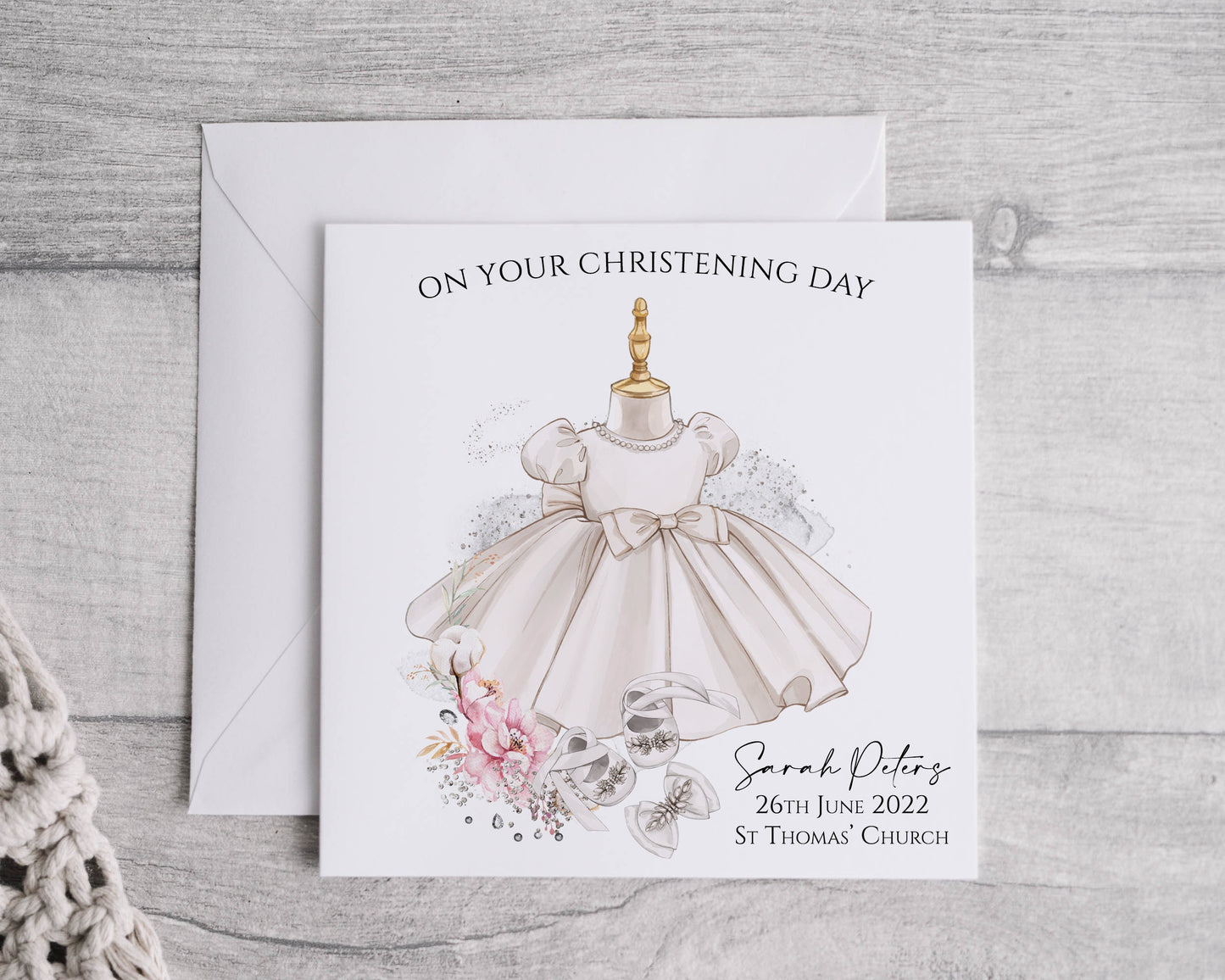 Personalised Linen Christening Card, Boy or Girl