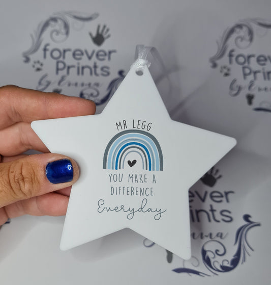 Personalised Teacher Thank You Gift, Acrylic Star Hanging Decoration