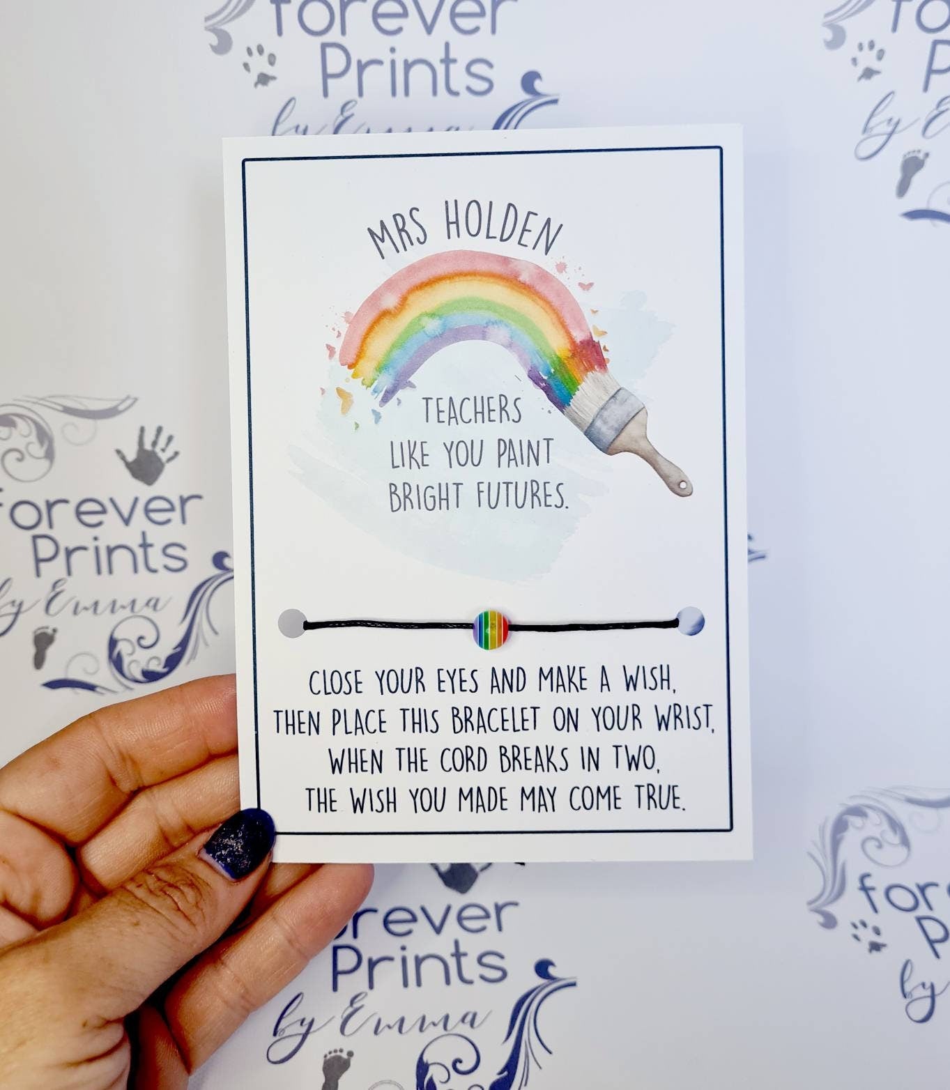 Teacher Wish Bracelet, Rainbow Charm, Thank You Gift