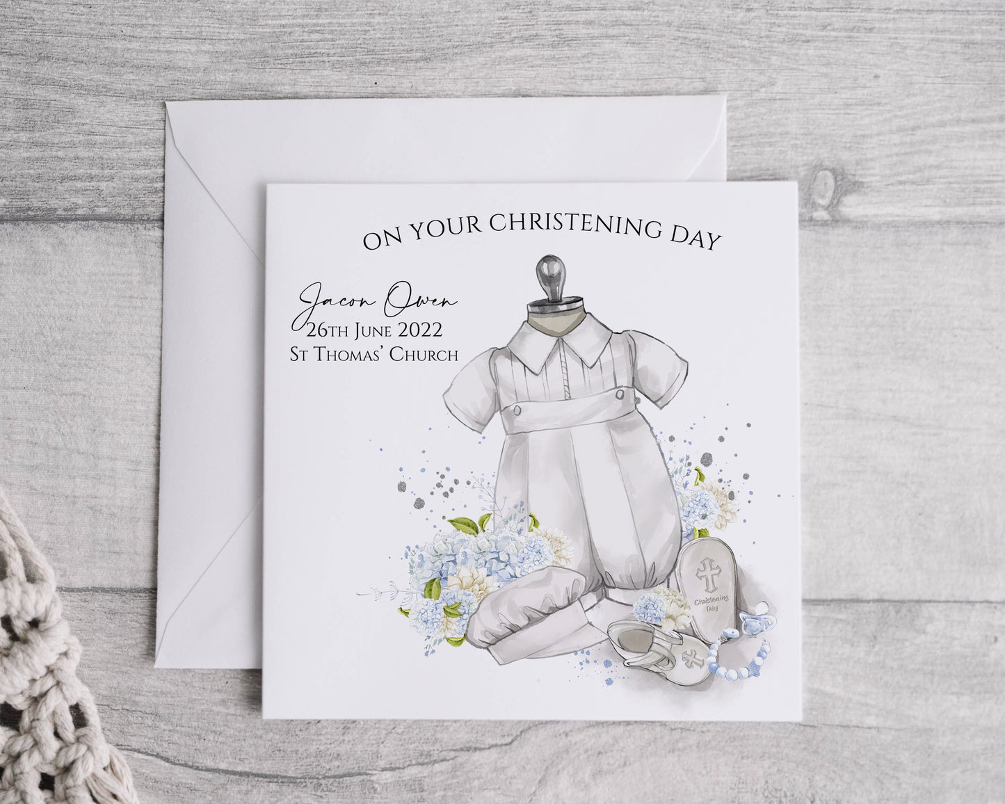 Personalised Linen Christening Card, Boy or Girl