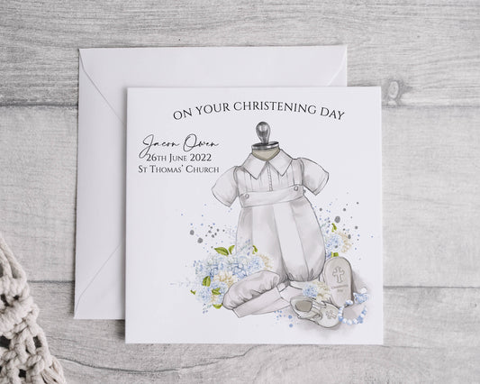 Personalised Linen Christening Card, Boy or Girl