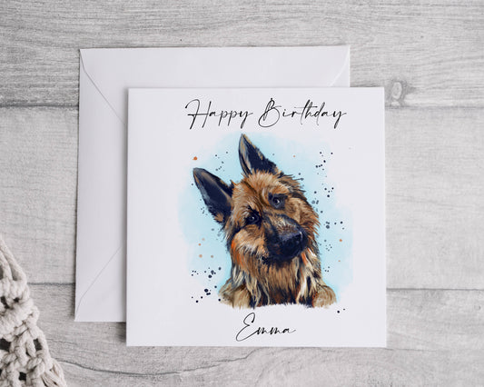 Personalised German Shepherd Birthday Card, Linen Texture