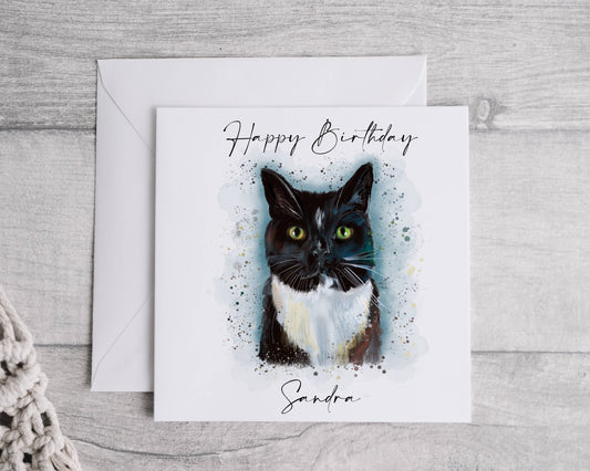 Personalised Cat Birthday Card, Linen Effect