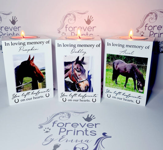 Personalised Horse Photo Candle, Wooden Pet Memorial Tealight Holder