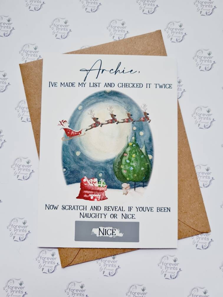 Christmas good list scratch card, child's naughty or nice list