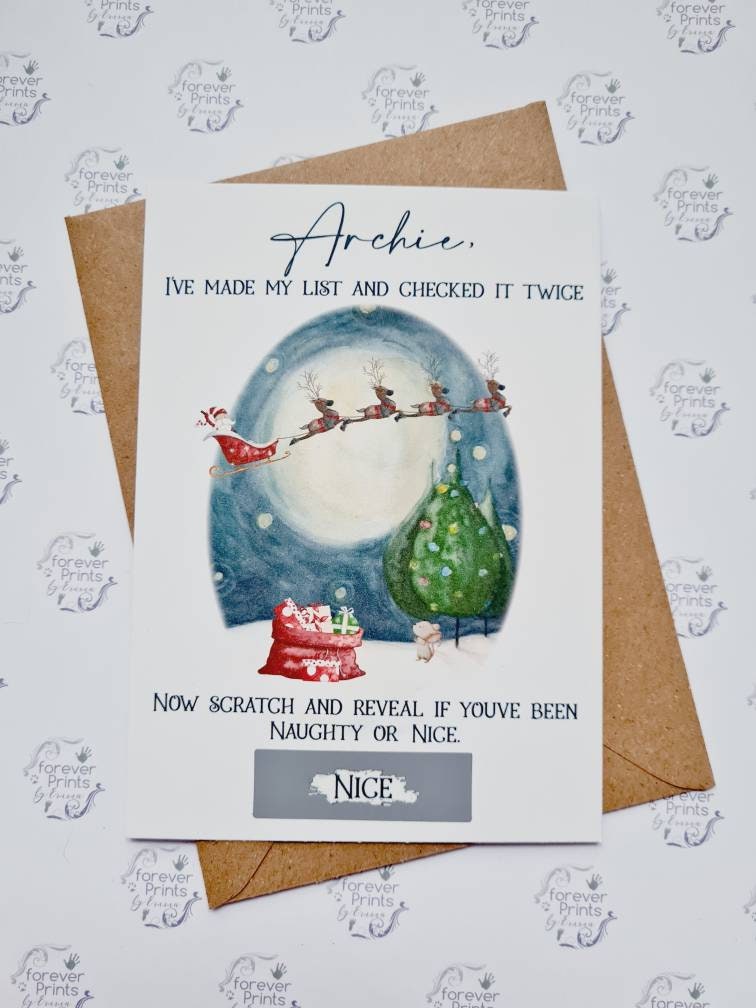 Christmas good list scratchcard, child's naughty or nice list