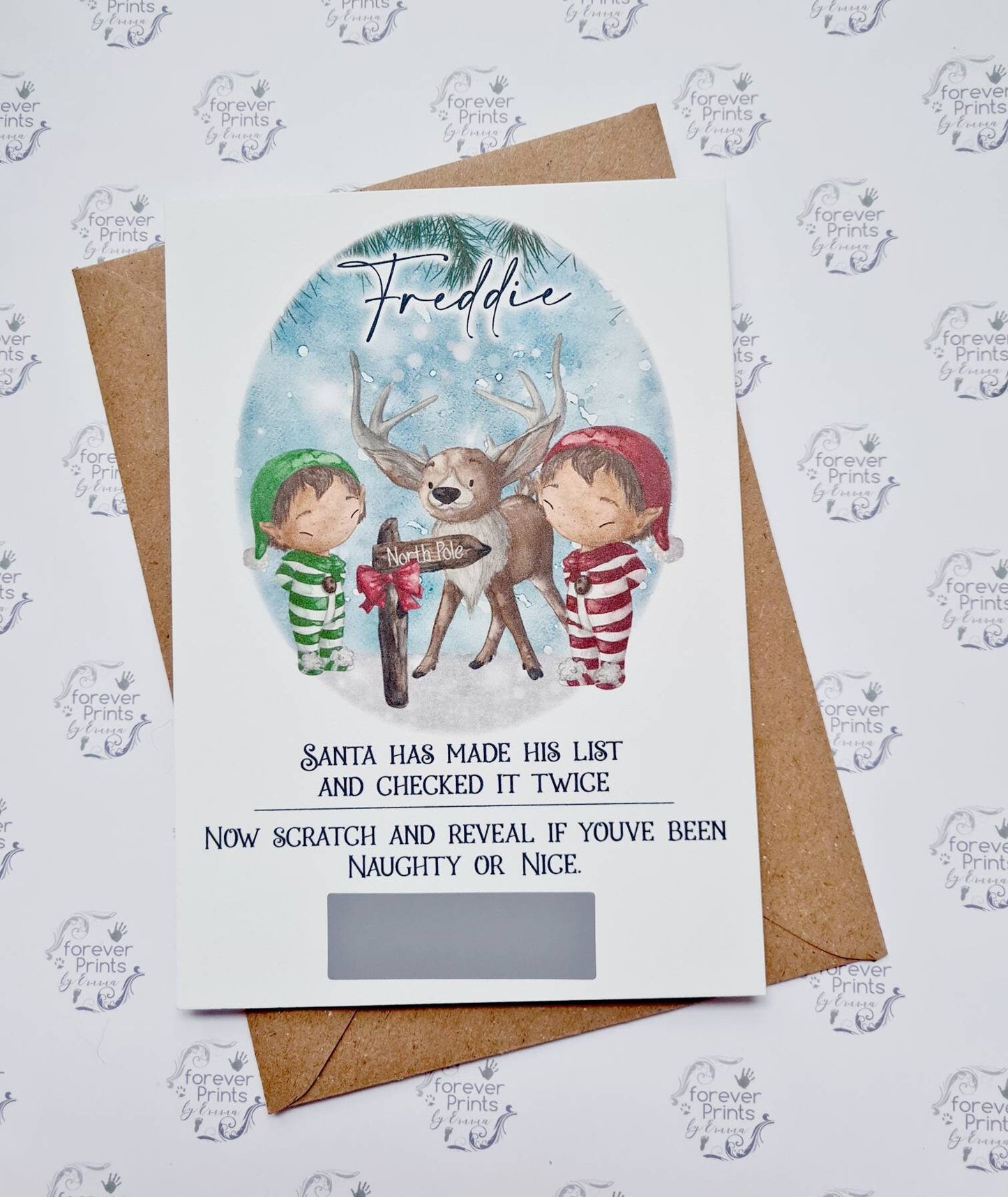 Christmas good list scratch card, child's naughty or nice list