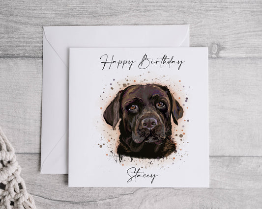 Personalised Chocolate Labrador Birthday Card, Linen Effect