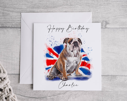 Personalised British Bulldog Birthday Card, Dog Lover Gift