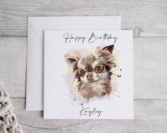 Personalised Chihuahua Birthday Card, Linen Effect