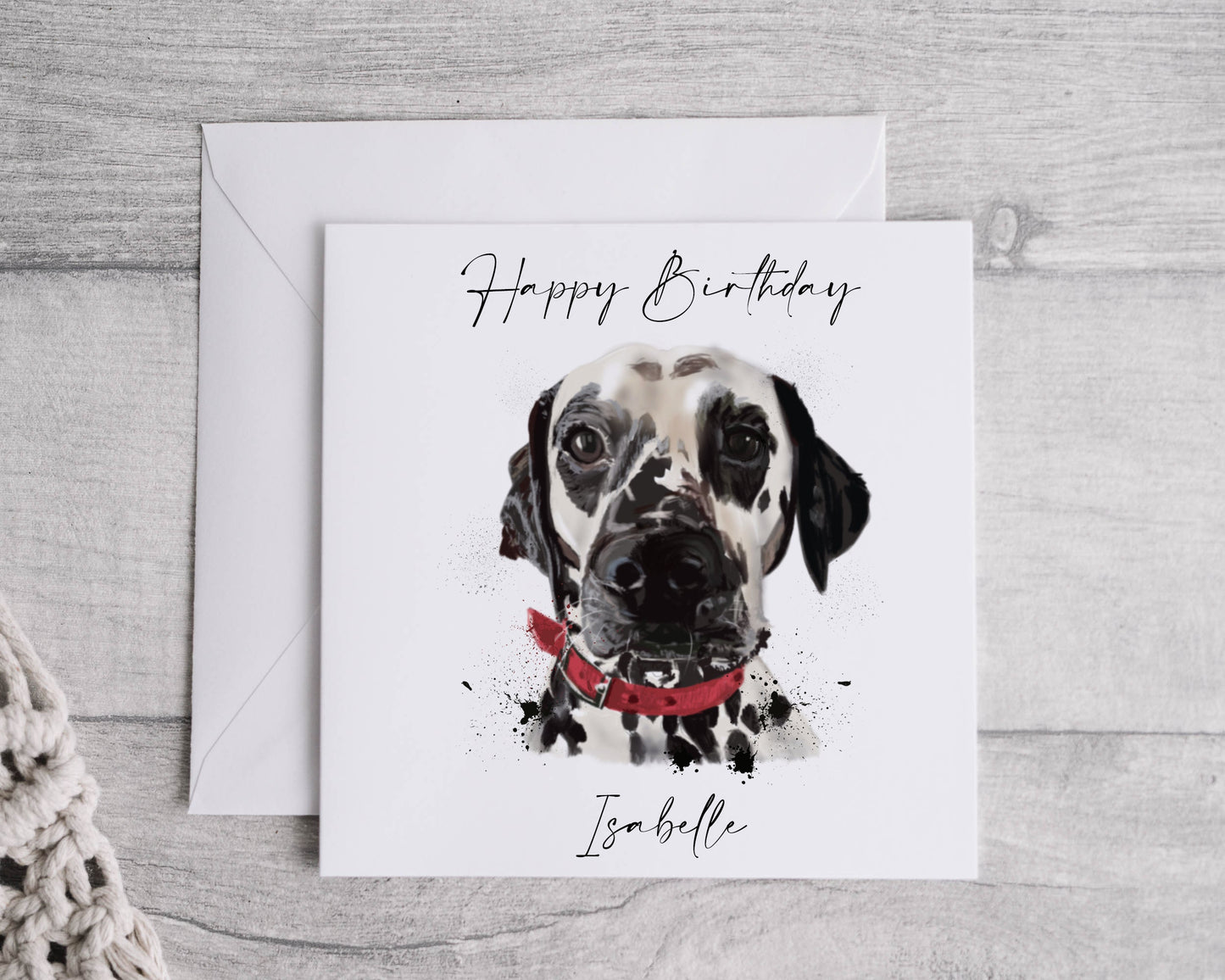 Personalised Dalmatian Birthday Card, Linen Texture