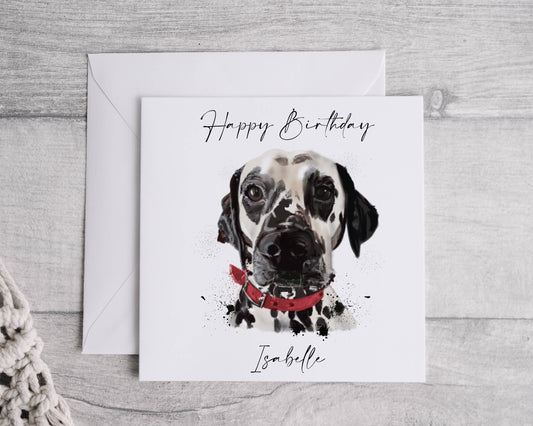 Personalised Dalmatian Birthday Card, Linen Texture