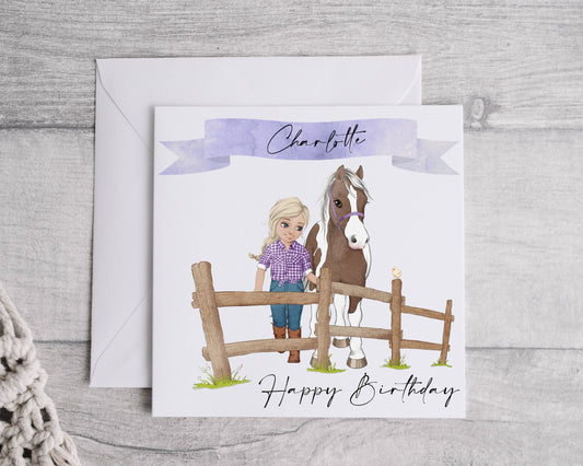 Horse birthday card, pony birthday card, personalised birthday card