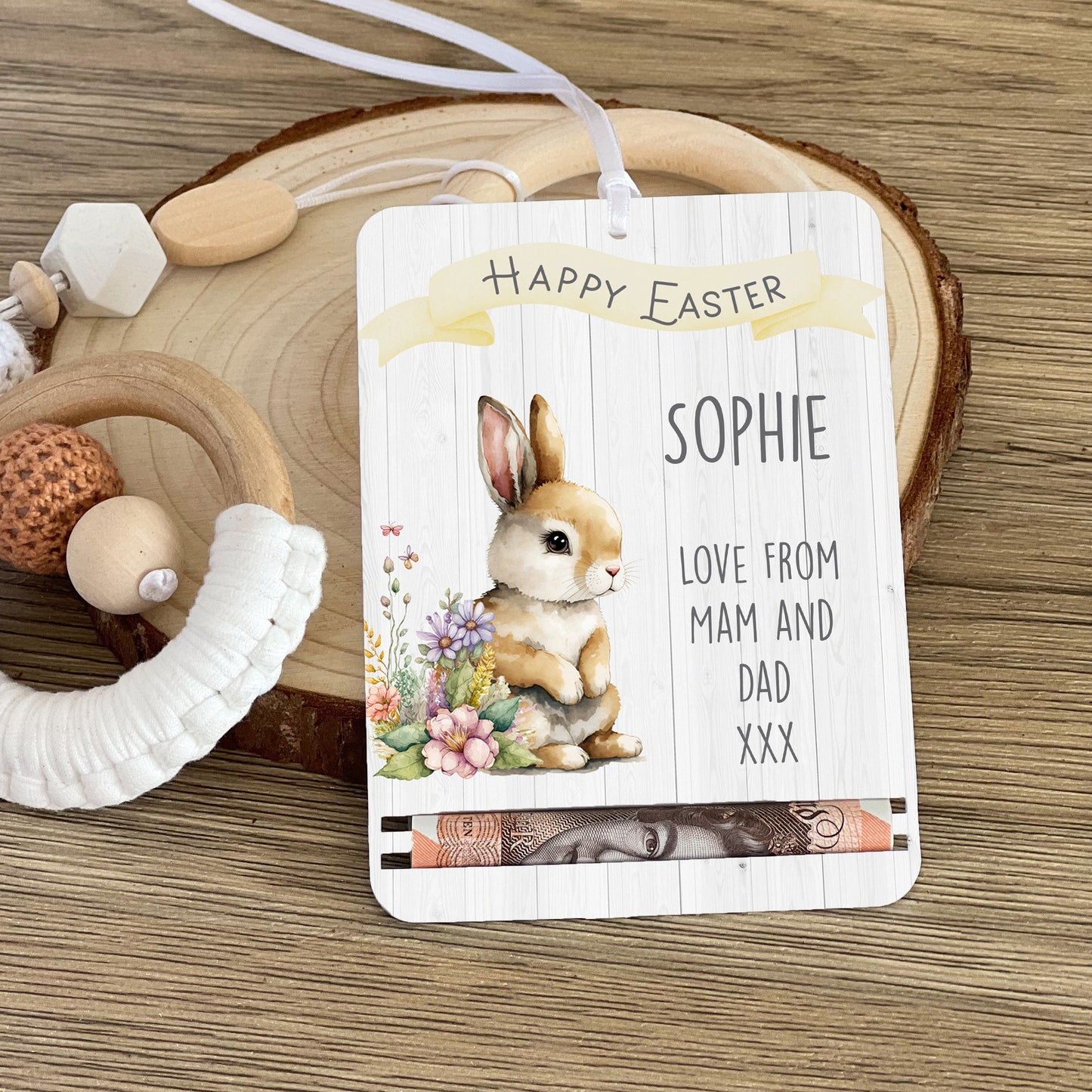 Personalised Easter Bunny Money Holder, UV Printed Acrylic Gift