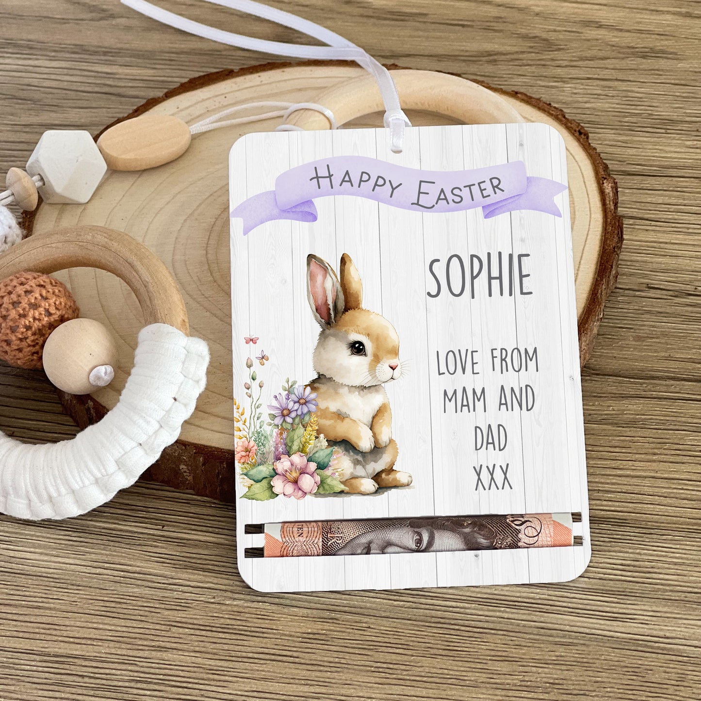 Personalised Easter Bunny Money Holder, UV Printed Acrylic Gift