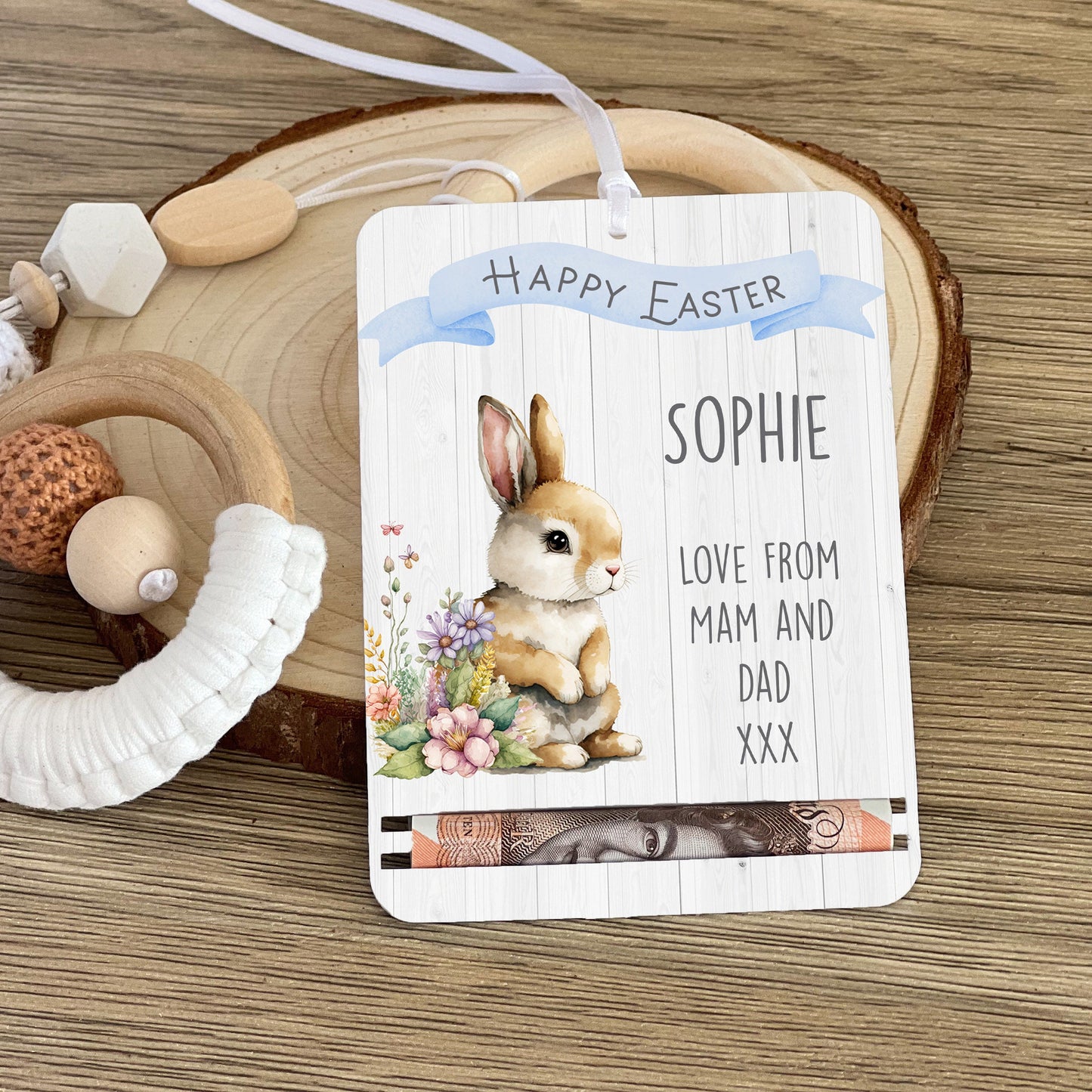 Personalised Easter Bunny Money Holder, UV Printed Acrylic Gift