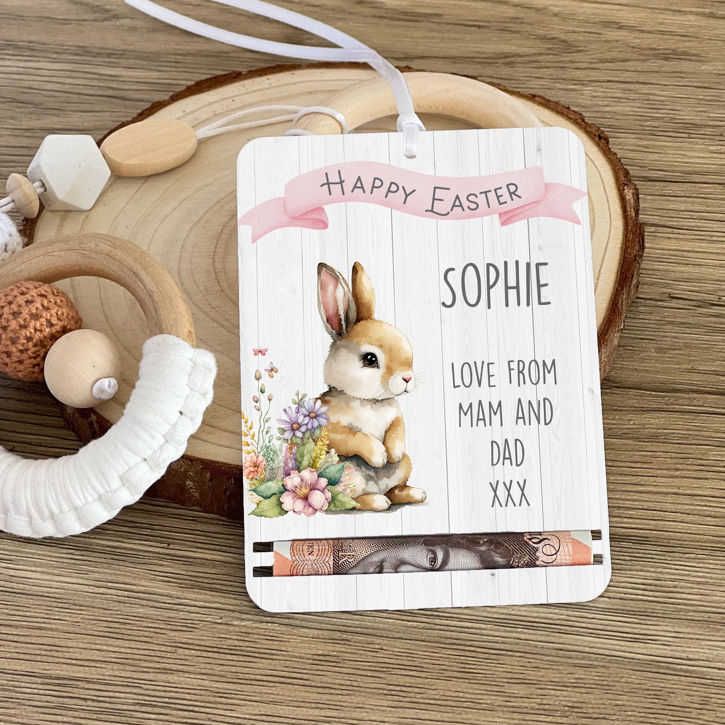 Personalised Easter Bunny Money Holder, UV Printed Acrylic Gift