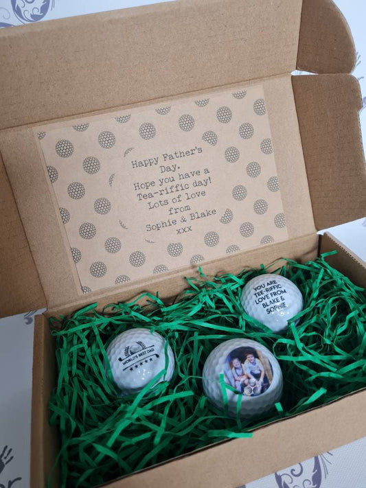 personalised golf balls, logo golf balls, father's day golf, golfer gift