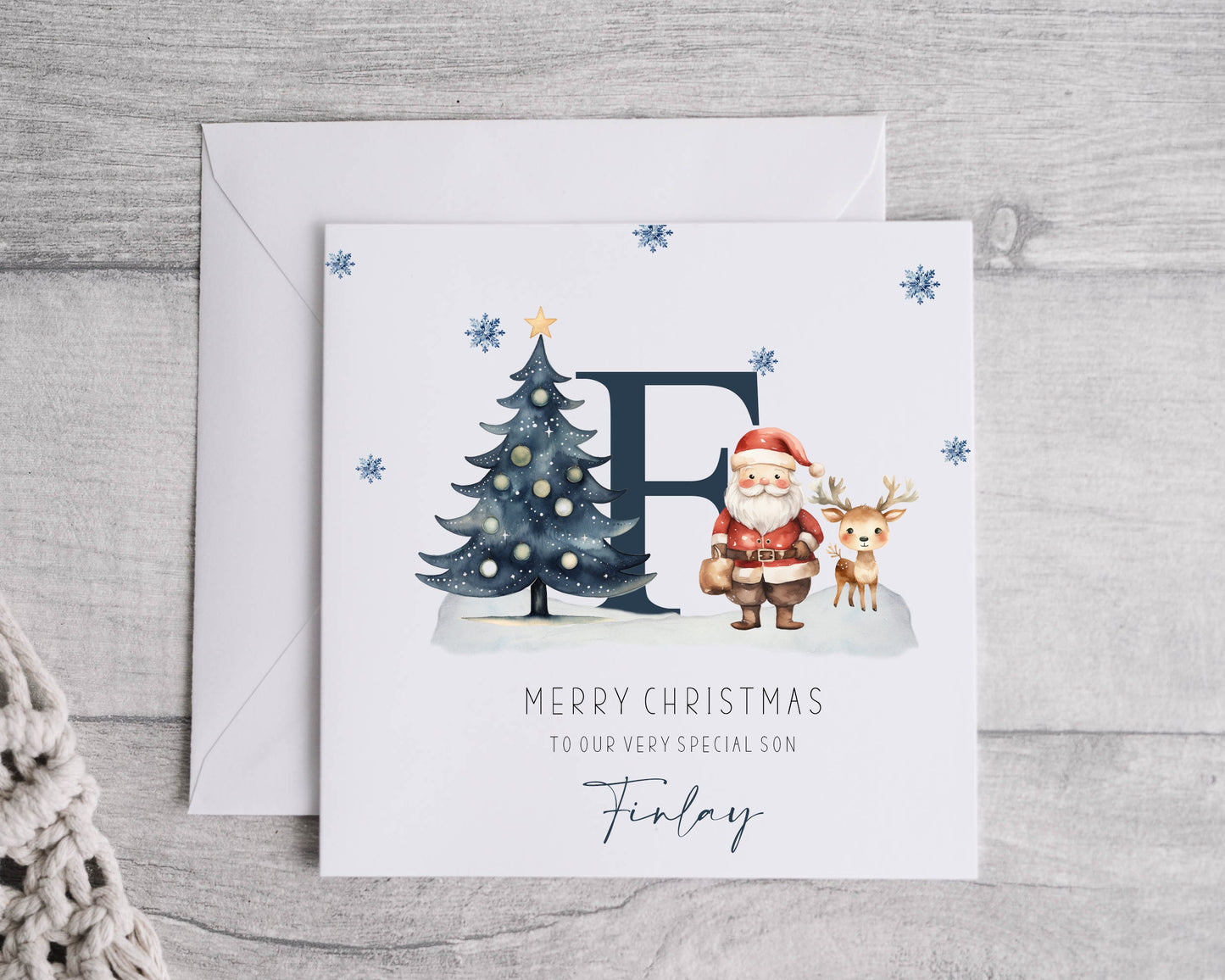 Personalised Child's Christmas Card, First Christmas, Linen Effect