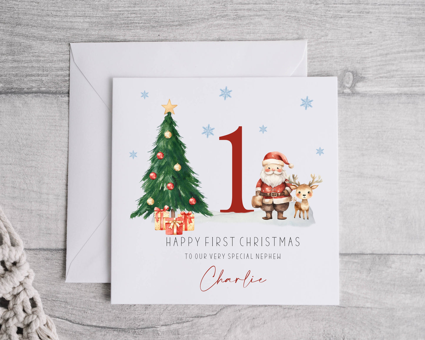 Personalised Child's Christmas Card, First Christmas, Linen Effect
