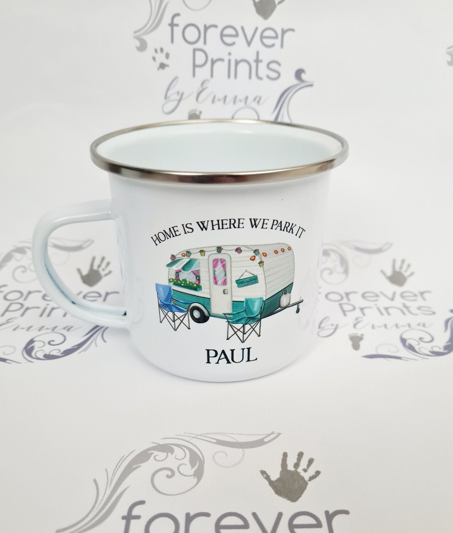 Personalised Enamel Caravan Mug, Camper Gift