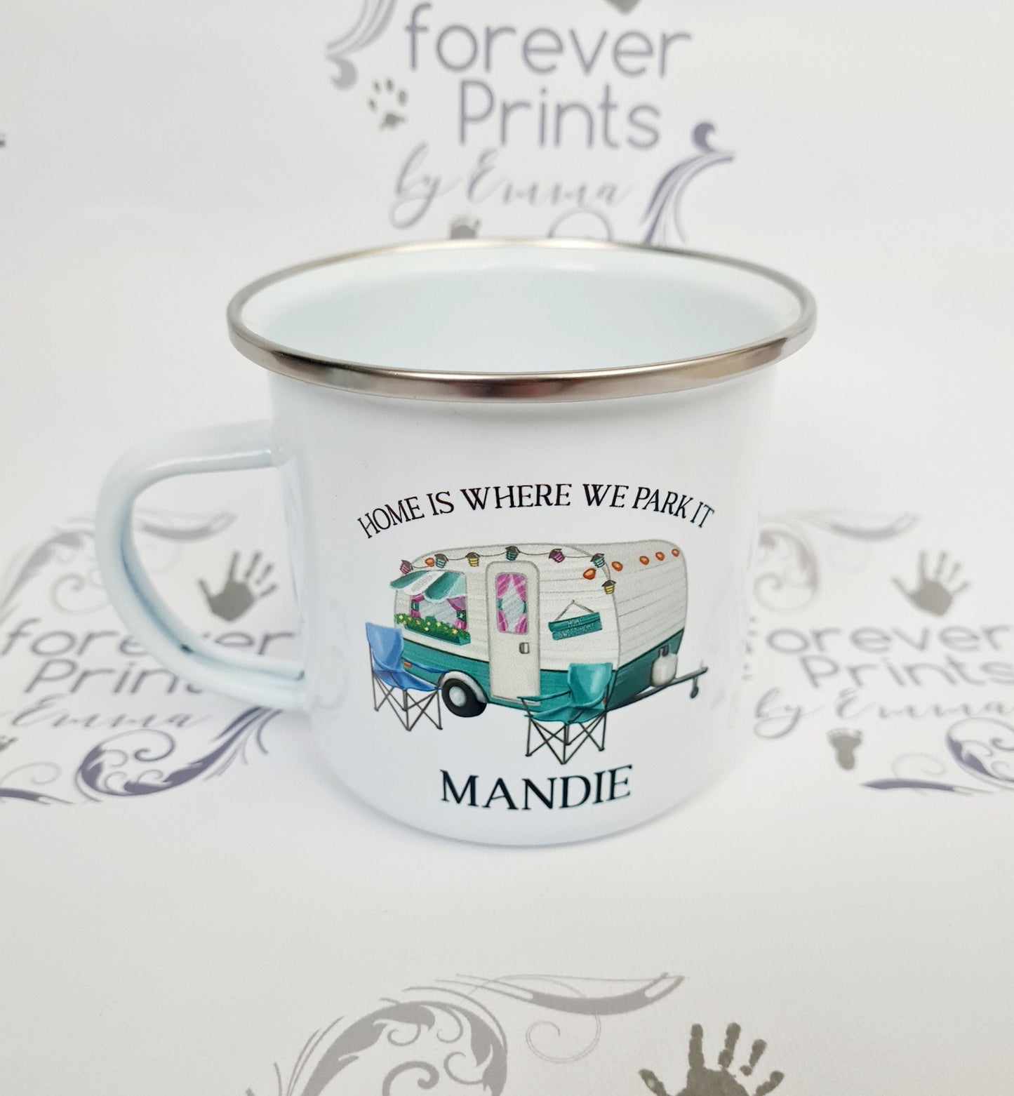 Personalised Enamel Caravan Mug, Camper Gift