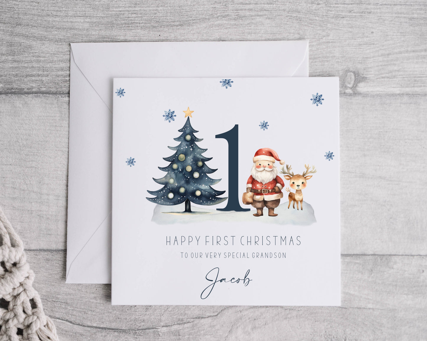 Personalised Child's Christmas Card, First Christmas, Linen Effect