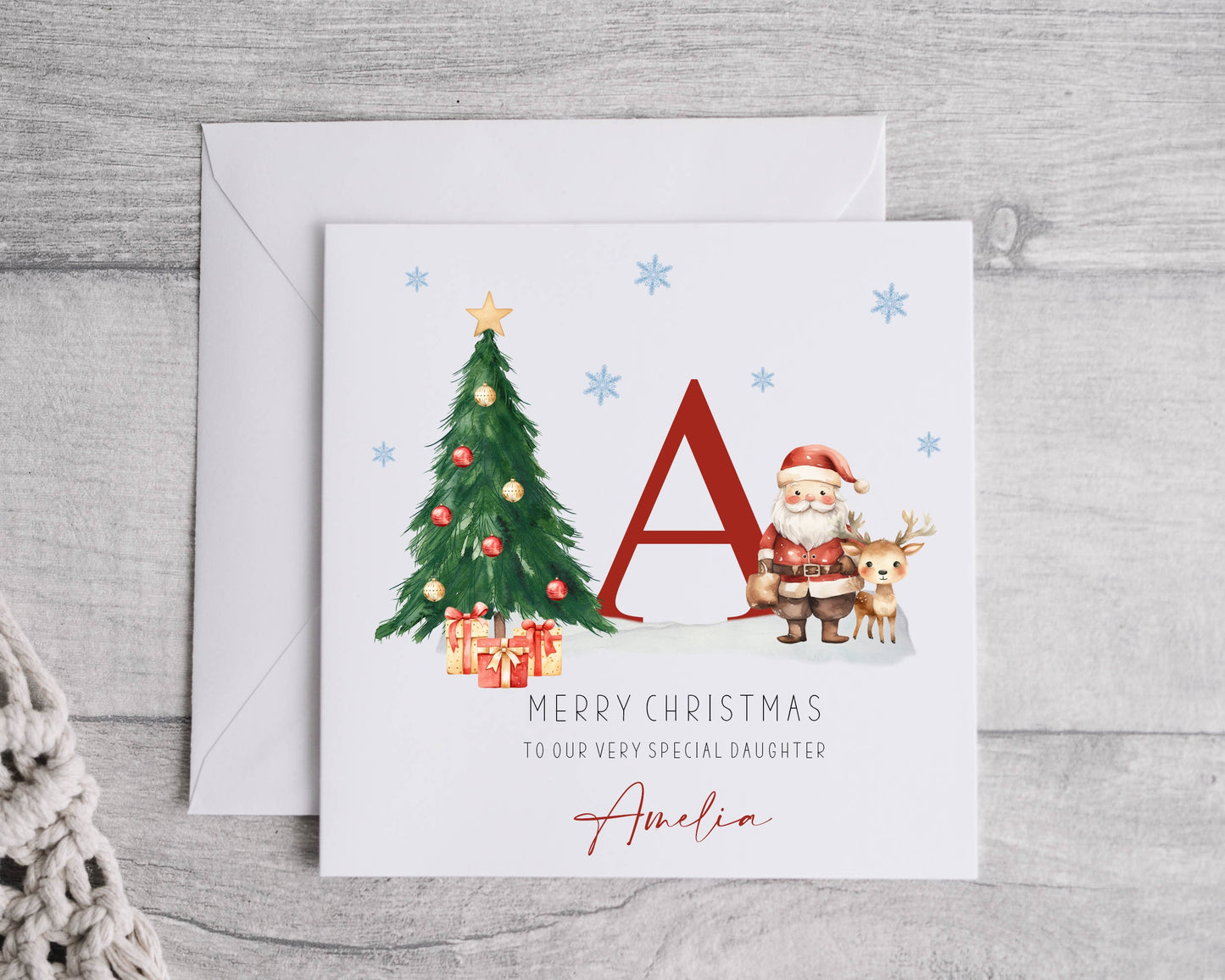 Personalised Child's Christmas Card, First Christmas, Linen Effect