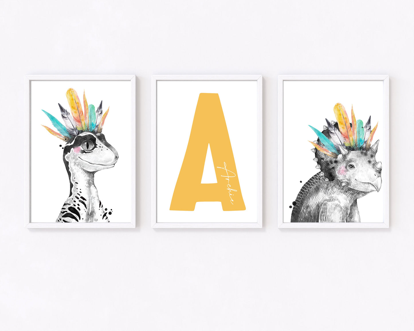Dinosaur Name Print Set, Kids Room Decor