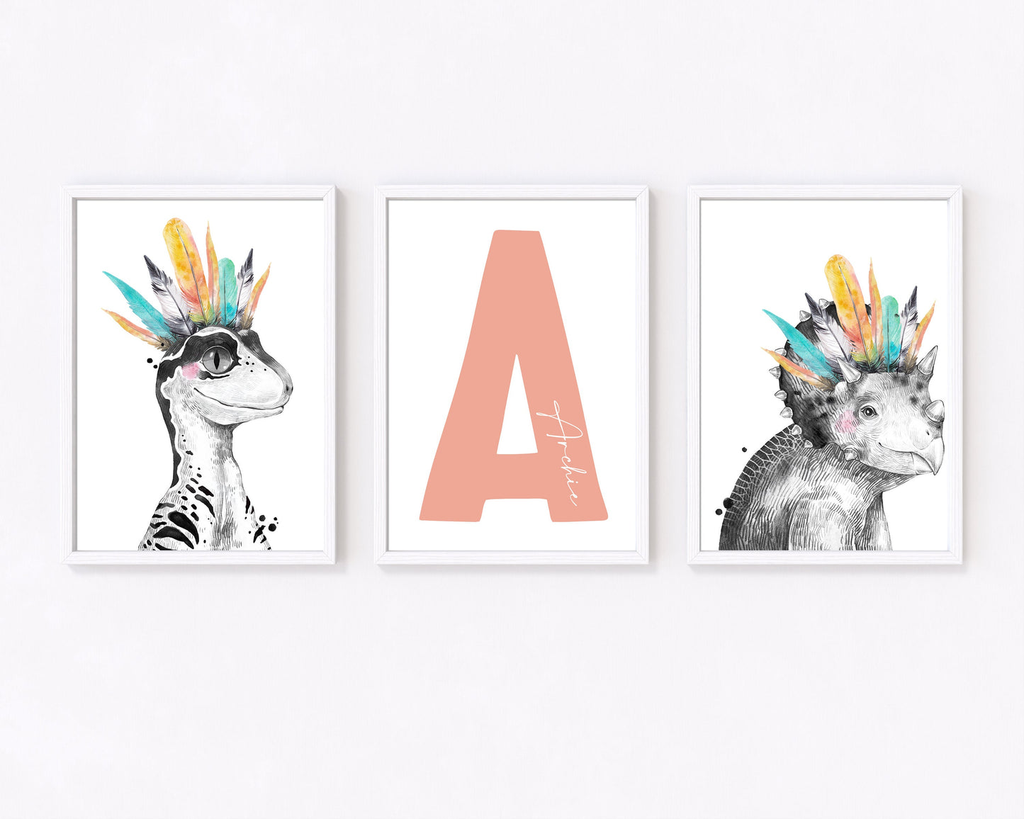 Dinosaur Name Print Set, Kids Room Decor
