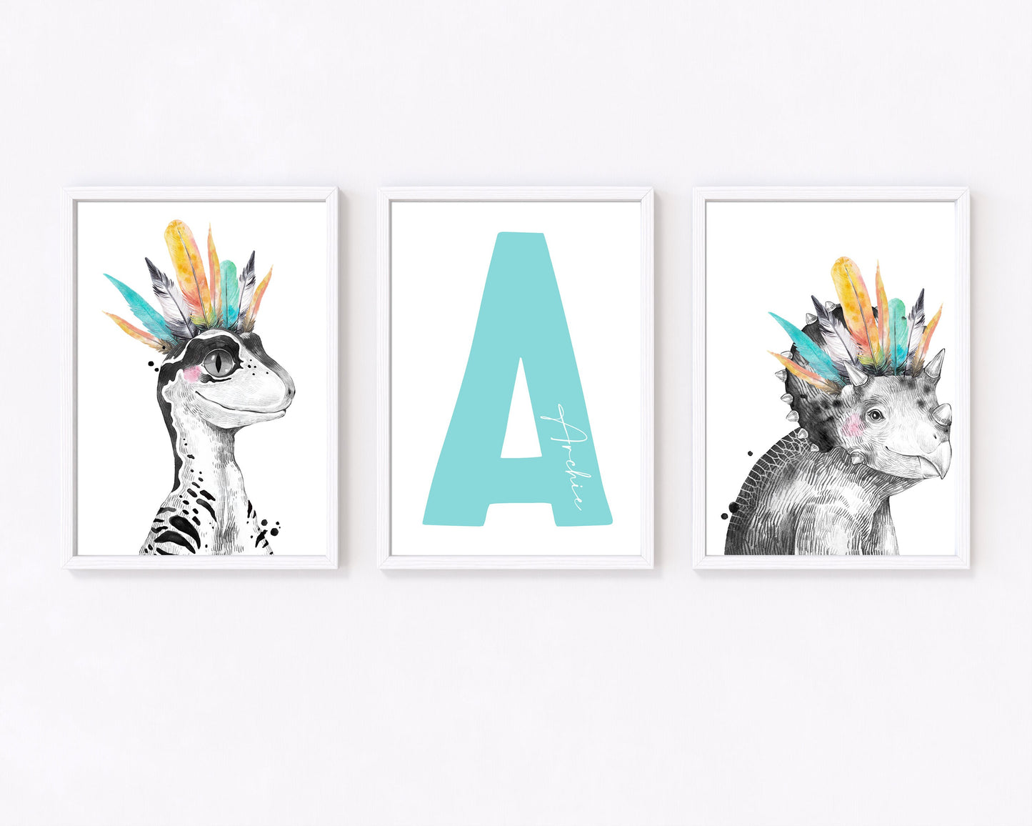 Dinosaur Name Print Set, Kids Room Decor