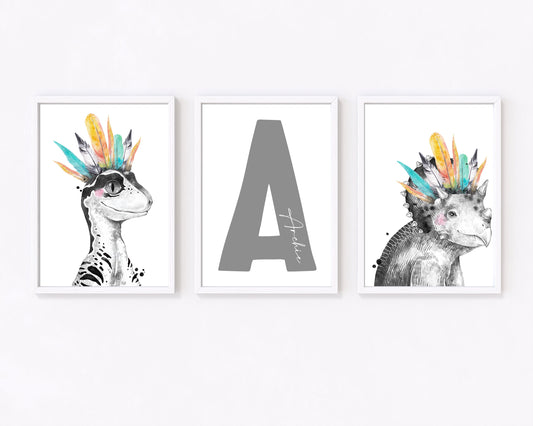 Dinosaur Name Print Set, Kids Room Decor